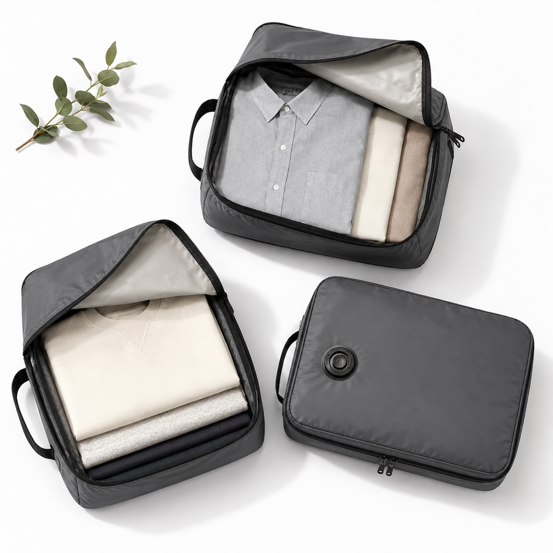 PackLite Air compression packing cubes holding folded clothes for a carry-on