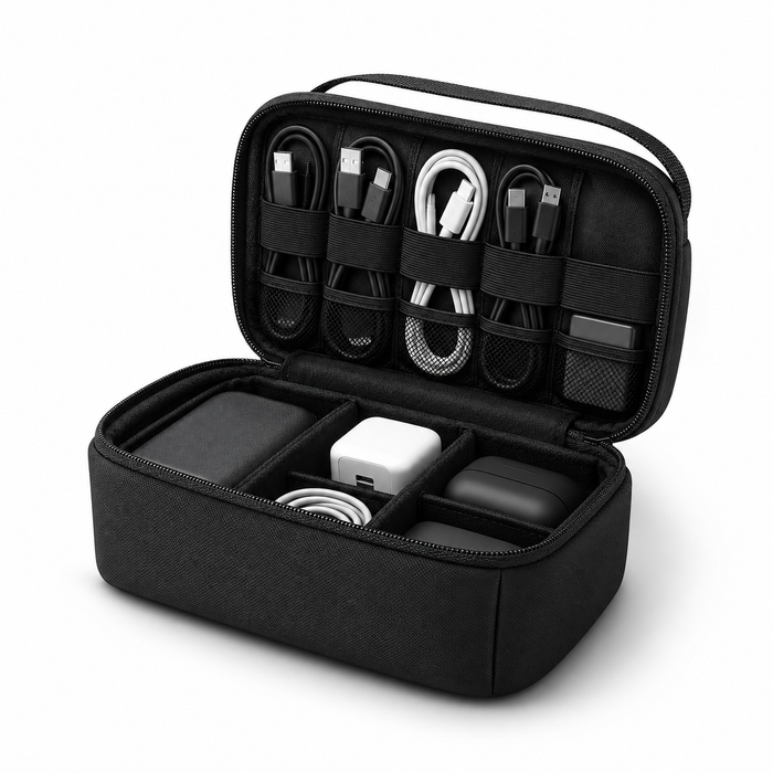 PackLite Cable & Tech Organizer Pouch holding chargers, cables and power bank