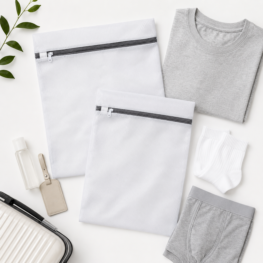 PackLite Travel Laundry Bags packed compactly in a suitcase