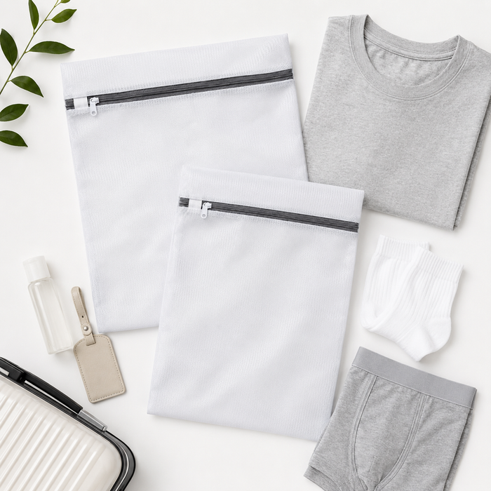PackLite Travel Laundry Bags packed compactly in a suitcase