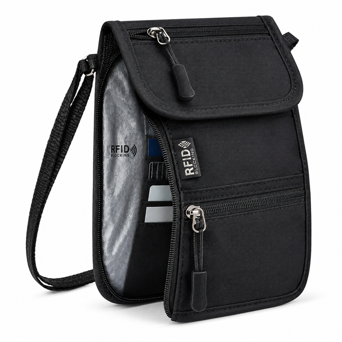 PackLite Neck Wallet RFID-blocking passport and card slots