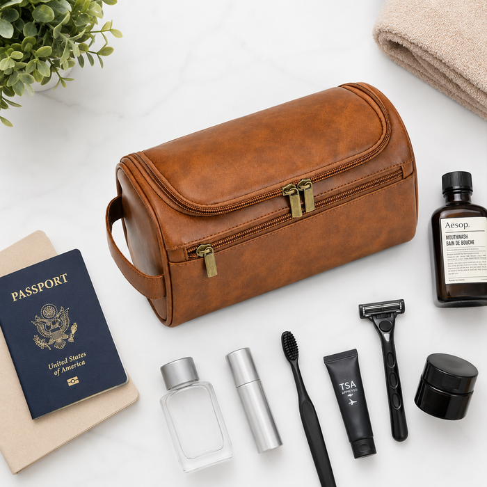 PackLite Slim Toiletry Bag with hook-and-hang design for travel