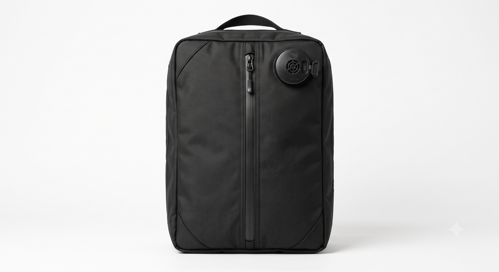 PackLite AirCube 20L vacuum compression travel bag with built-in electric pump, front view