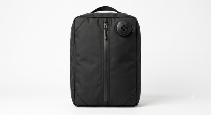 PackLite AirCube 20L vacuum compression travel bag with built-in electric pump, front view