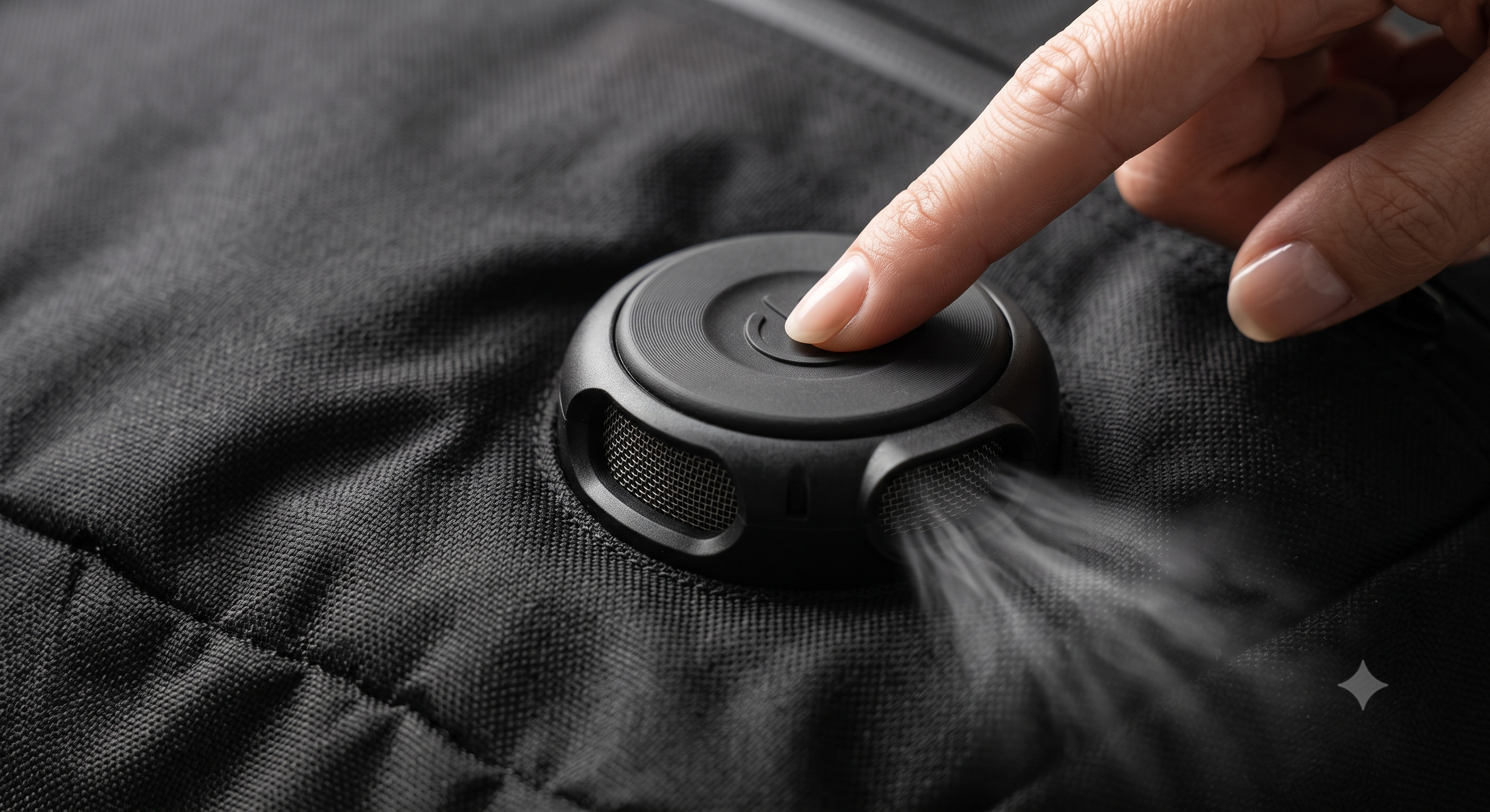 Close-up of the AirCube built-in rechargeable air pump compressing the bag