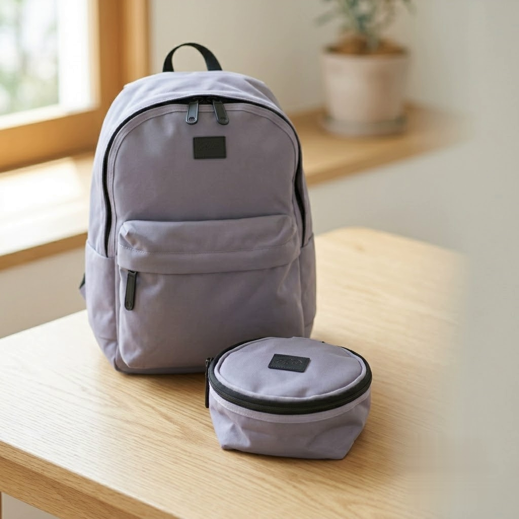 PackLite daypack folded into its compact pouch next to the unfolded backpack