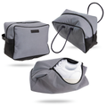 PackLite Shoe Bags set of three in slate gray on white background, one open with white sneakers